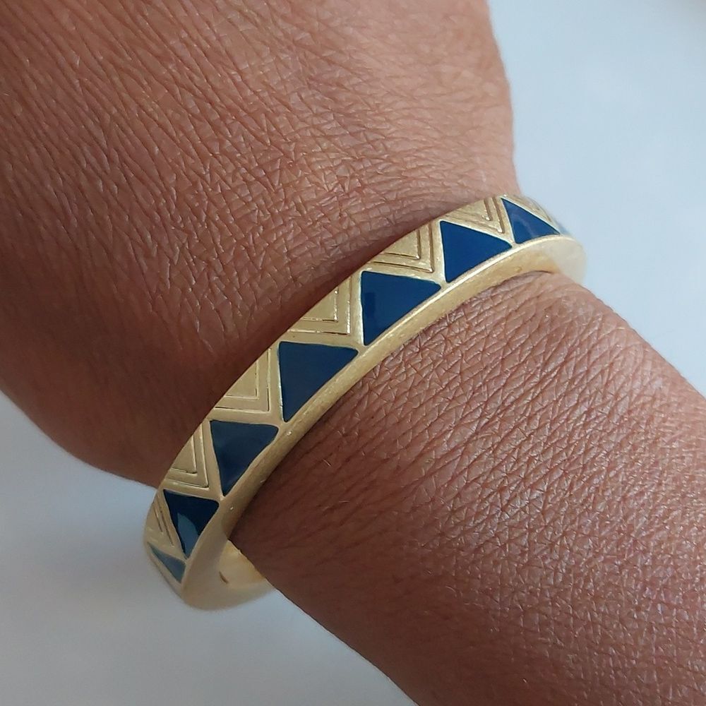 Vintage Lia Sophia On Point Matte Gold Blue Enameled Geometric Stretch Bracelet